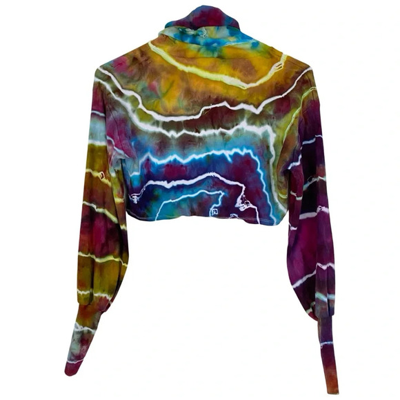 Handmade Geode Tie Dye Crop Top Tee Blouse Womens Small Long Sleeve Turtleneck - Picture 2 of 15